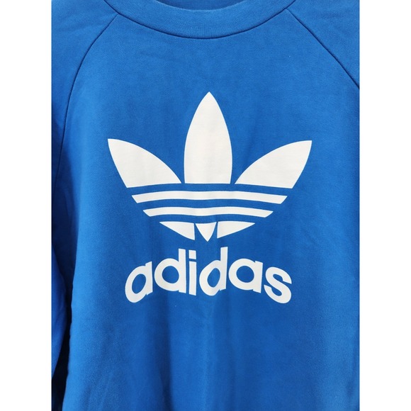 Adidas Sweatshirt Mens XL Long Sleeve Crew Neck Graphic Logo Blue White - Picture 1 of 6